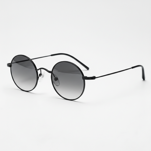 LVY Grey Gradient Lens Sunglasses - Matte black Round Titanium Frame - Side View