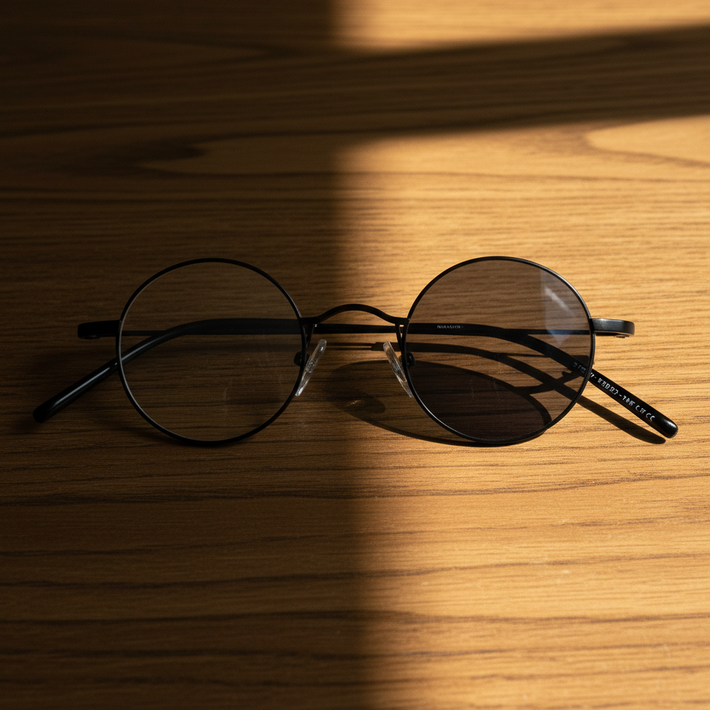 LVY Grey Photochromic Lens Glasses - Matte black Round Titanium Frame