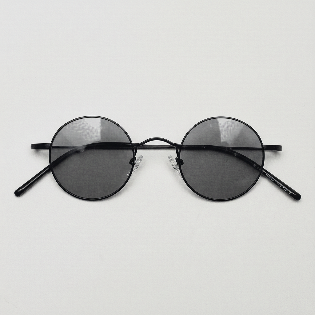 LVY Grey Tinted Lens Sunglasses - Matte black Round Titanium Frame - Front View