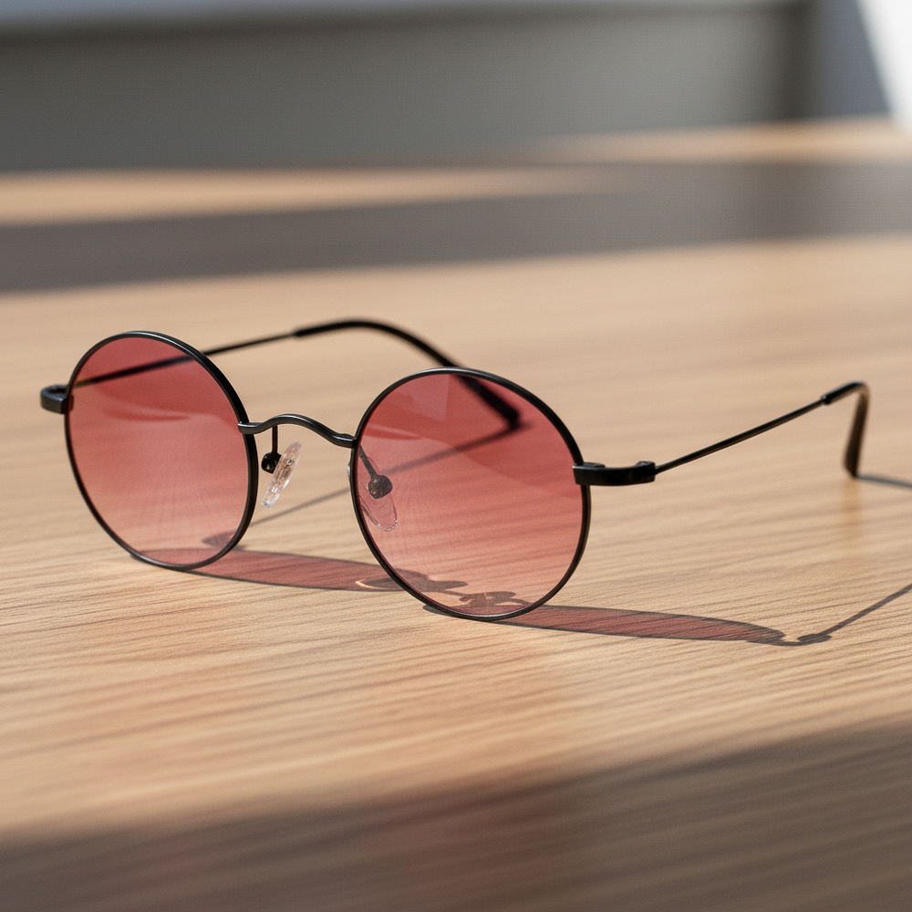 LVY Pink Gradient Lens Sunglasses - Matte black Round Titanium Frame