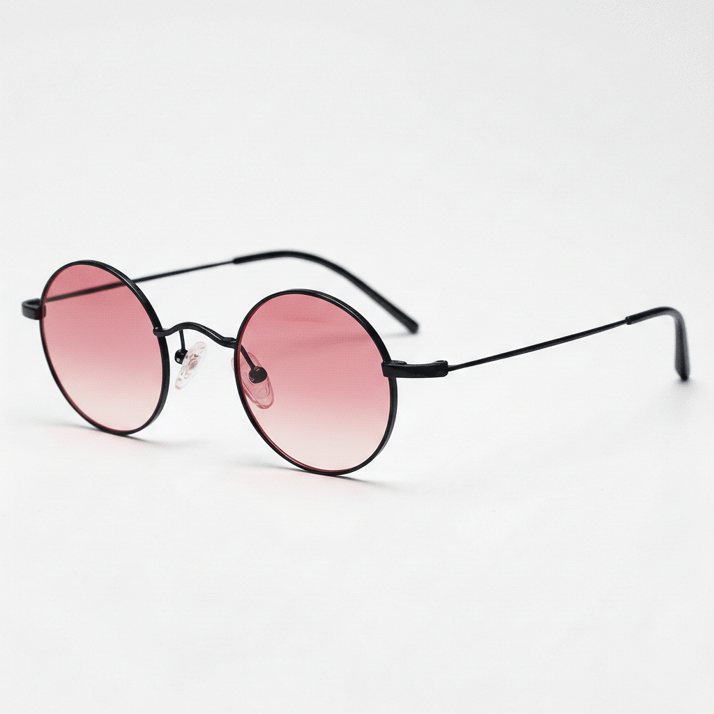 LVY Pink Gradient Lens Sunglasses - Matte black Round Titanium Frame - Side View