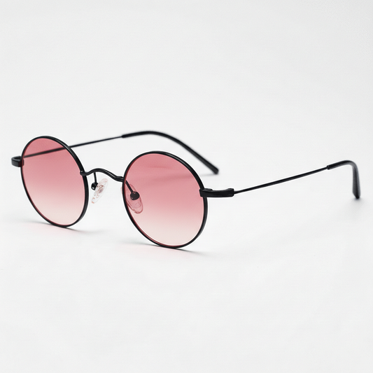 LVY Pink Gradient Lens Sunglasses - Matte black Round Titanium Frame - Side View