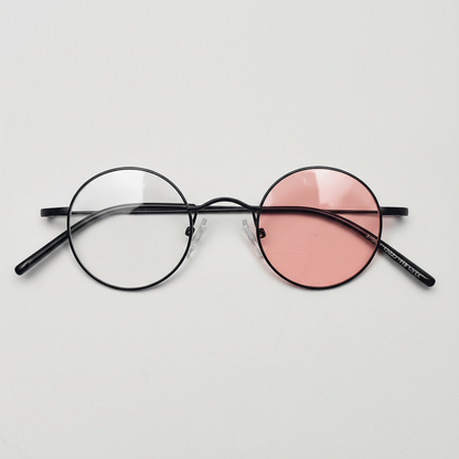 LVY Pink Photochromic Lens Glasses - Matte black Round Titanium Frame - Front View