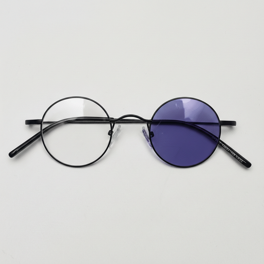 LVY Purple Photochromic Lens Glasses - Matte black Round Titanium Frame - Front View