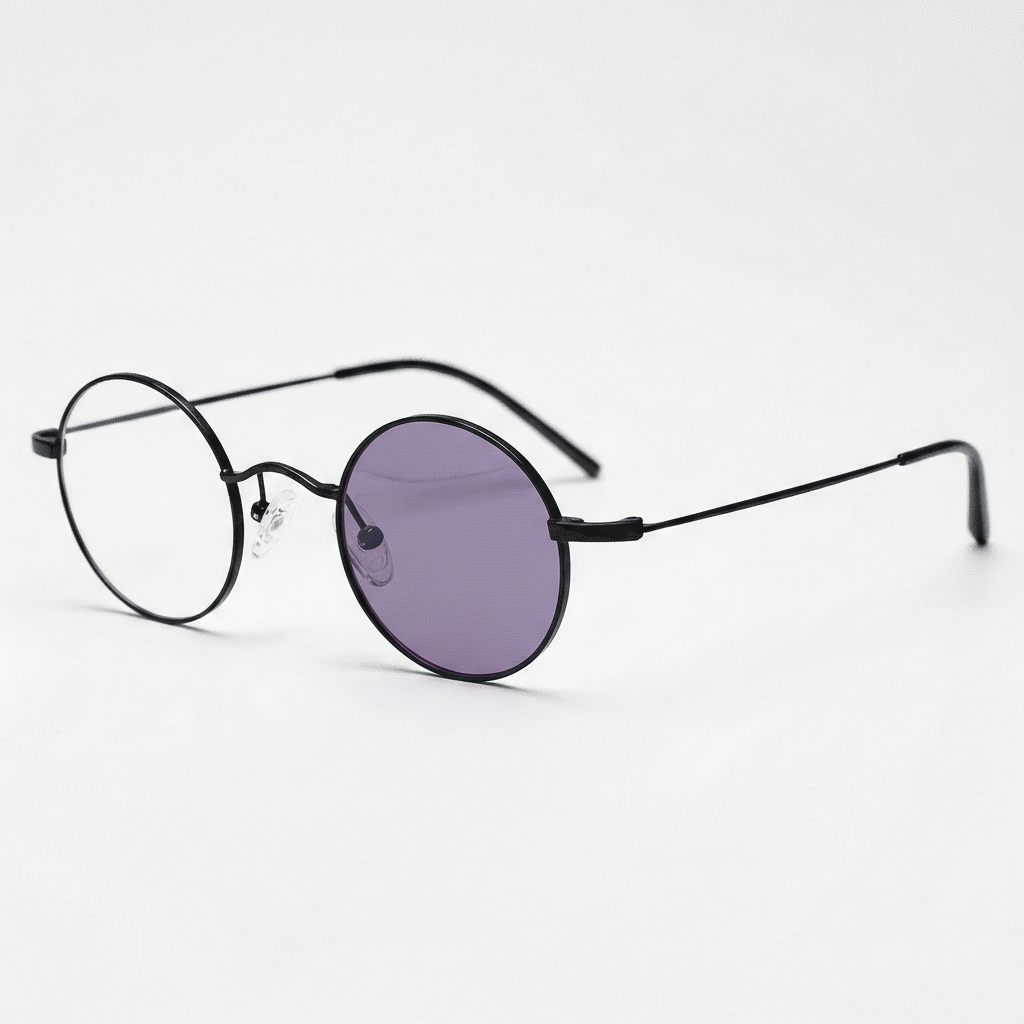 LVY Purple Photochromic Lens Glasses - Matte black Round Titanium Frame - Side View