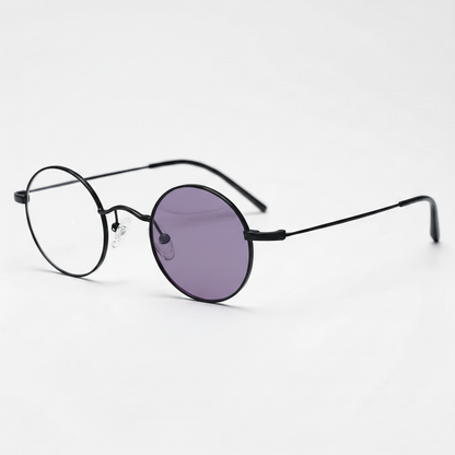 LVY Purple Photochromic Lens Glasses - Matte black Round Titanium Frame - Side View