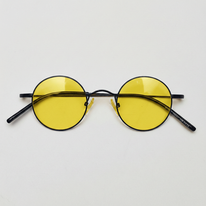 LVY Yellow Tinted Lens Sunglasses - Matte black Round Titanium Frame - Front View