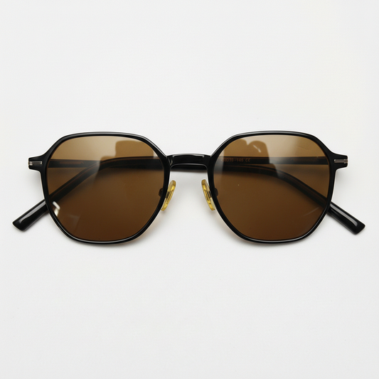 Nina Brown Tinted Lens Sunglasses - Black Square TR90 Frame - Front View