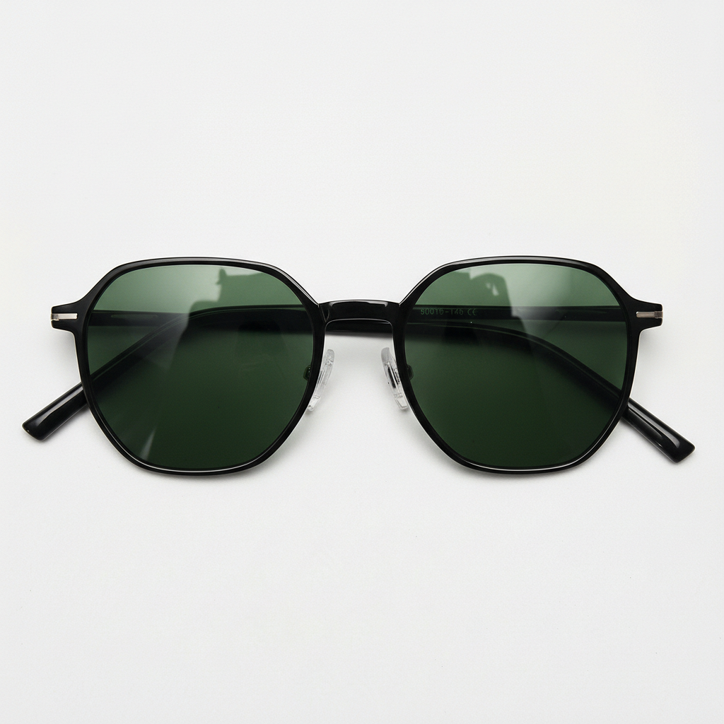 Nina Green Tinted Lens Sunglasses - Black Square TR90 Frame - Front View