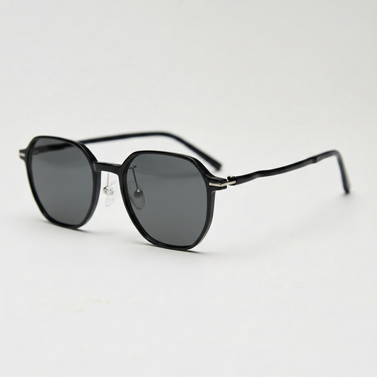 Nina Grey Tinted Lens Sunglasses - Black Square TR90 Frame - Side View