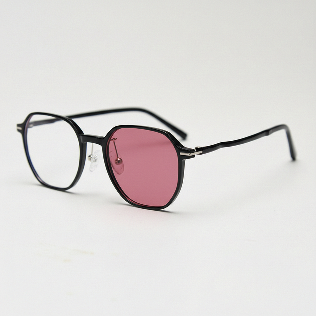 Nina Pink Photochromic Lens Glasses - Black Square TR90 Frame - Side View