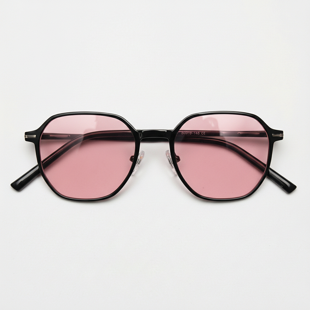 Nina Pink Tinted Lens Sunglasses - Black Square TR90 Frame - Front View