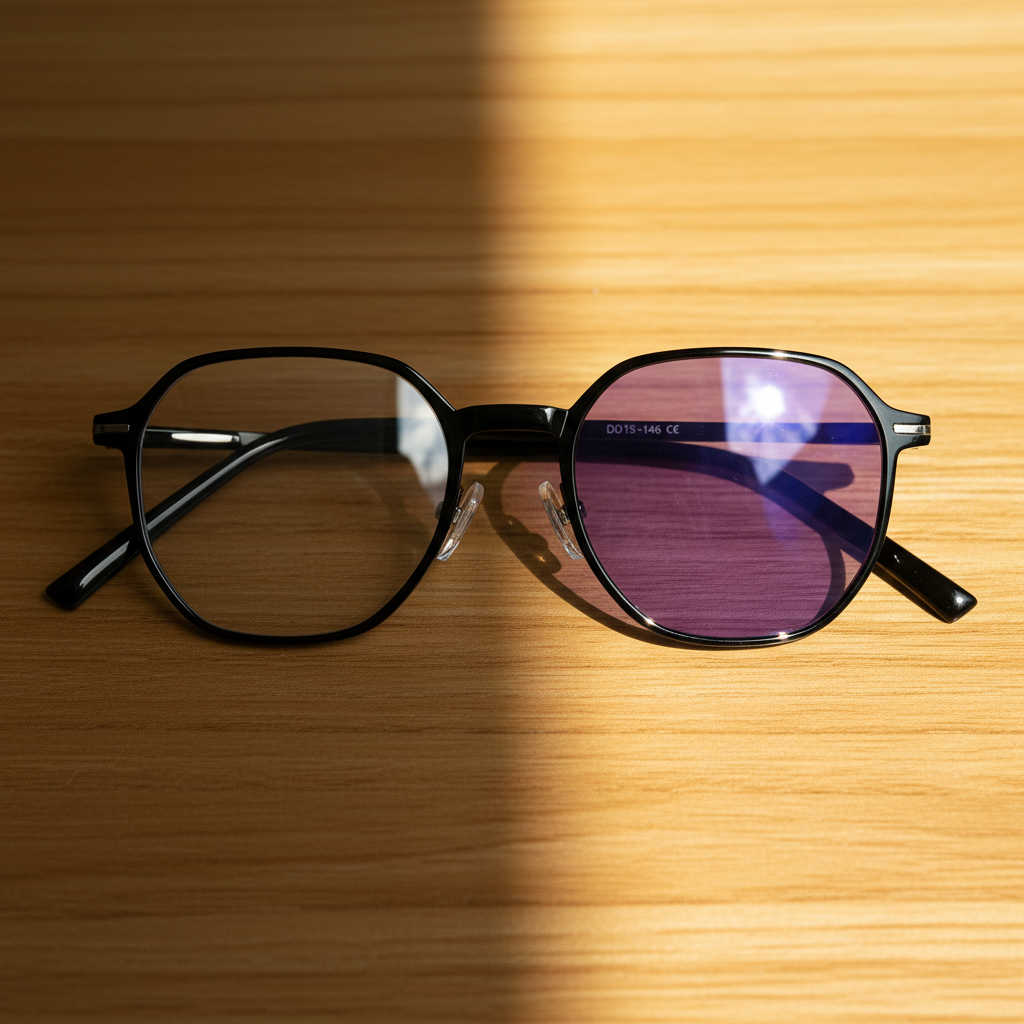 Nina Purple Photochromic Lens Glasses - Black Square TR90 Frame - Lifestyle Shot