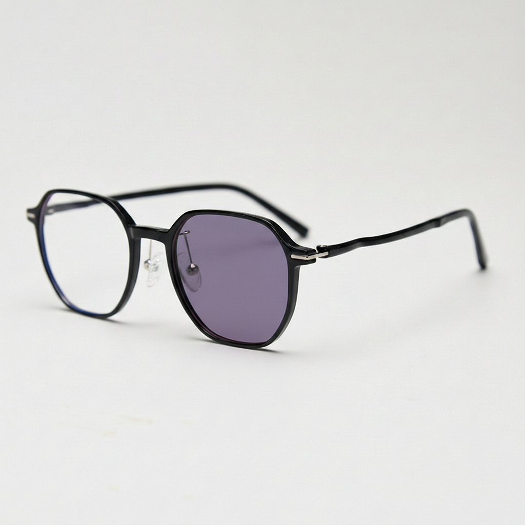 Nina Purple Photochromic Lens Glasses - Black Square TR90 Frame - Side View