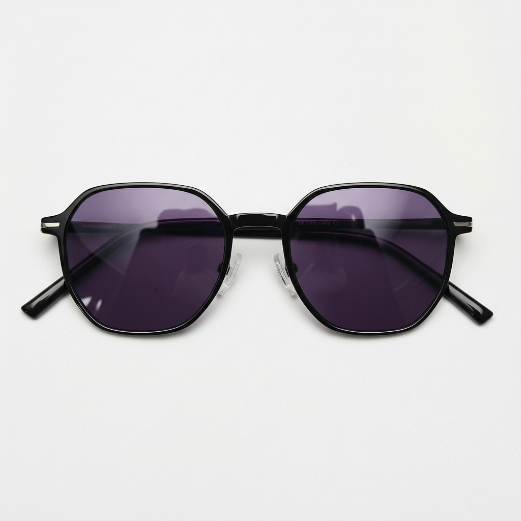 Nina Purple Tinted Lens Sunglasses - Black Square TR90 Frame - Front View