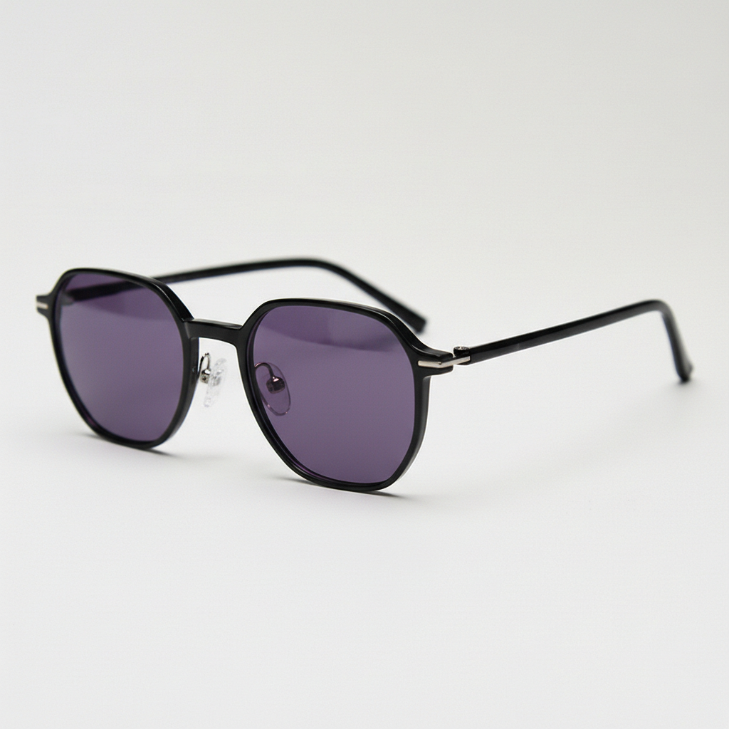 Nina Purple Tinted Lens Sunglasses - Black Square TR90 Frame - Side View