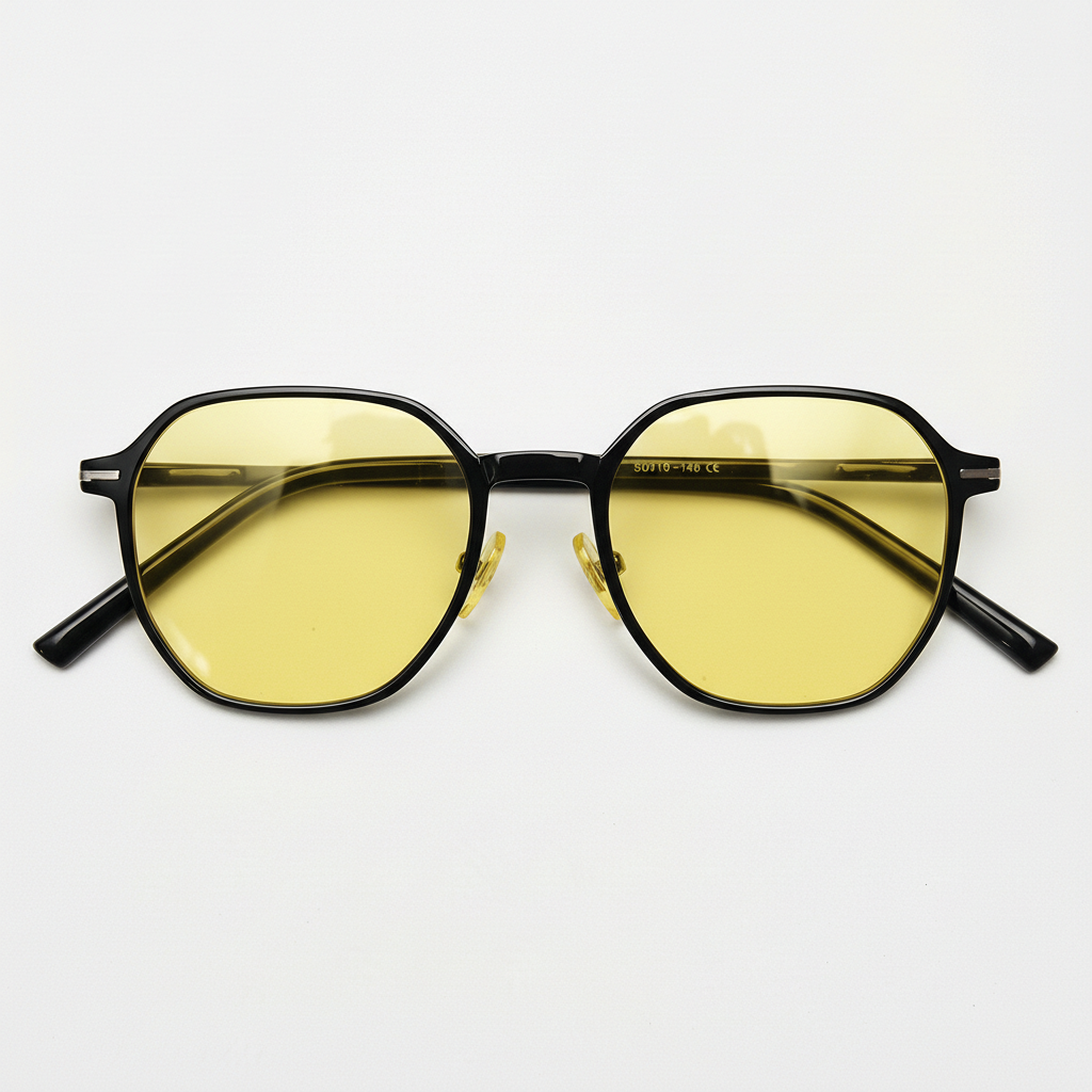 Nina Yellow Tinted Lens Sunglasses - Black Square TR90 Frame - Front View