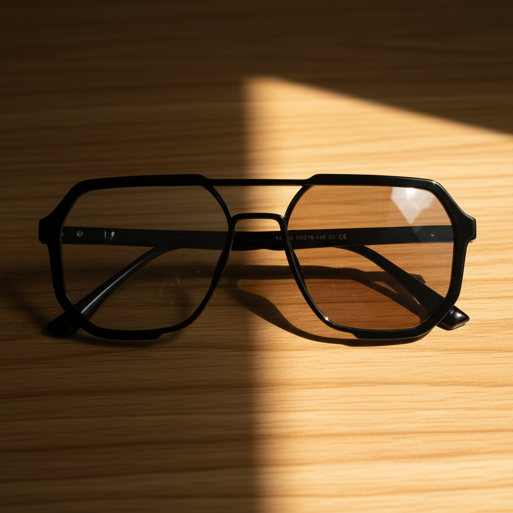 Poppy Brown Photochromic Lens Glasses - Glossy black Geometric TR90 Frame