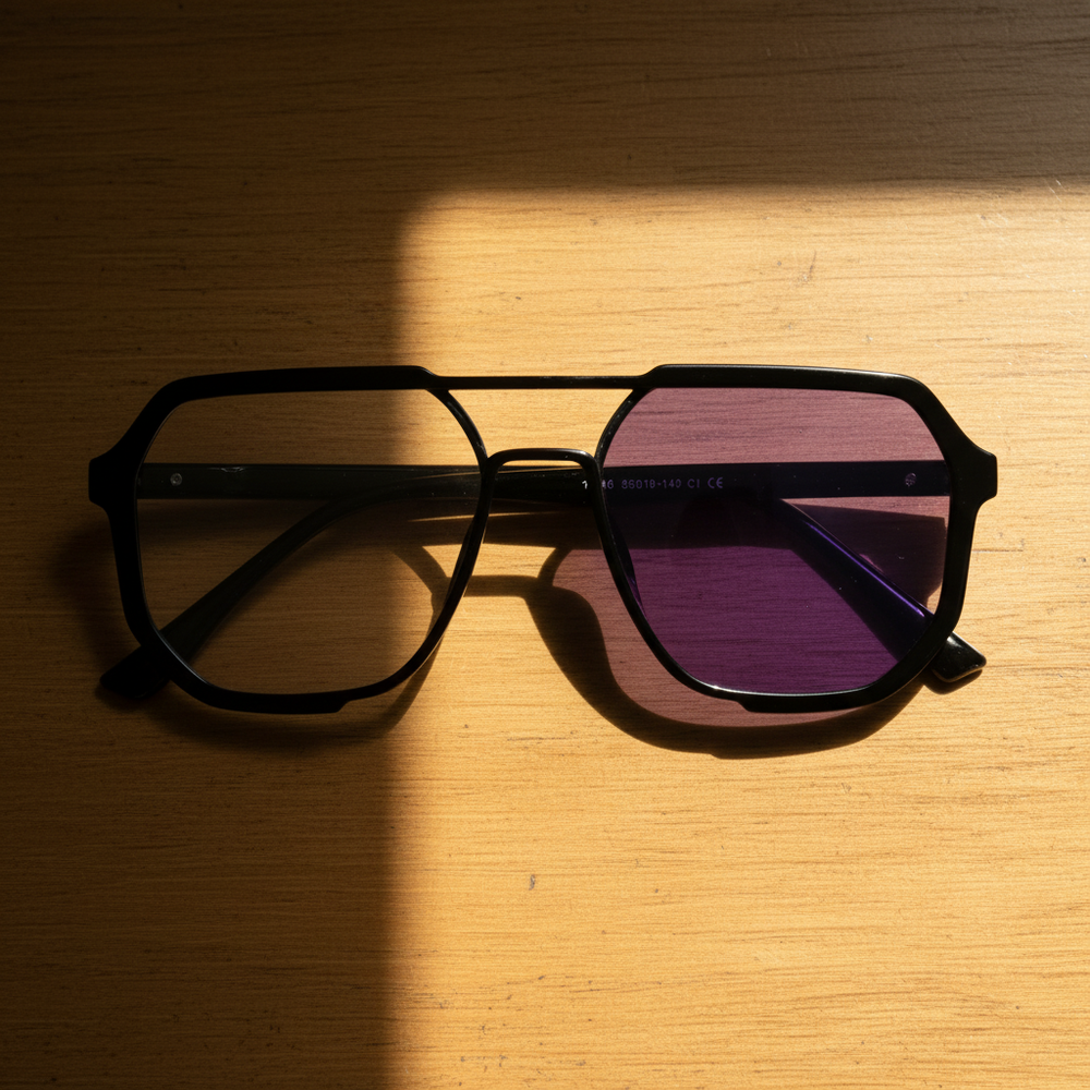 Poppy Purple Photochromic Lens Glasses - Glossy black Geometric TR90 Frame