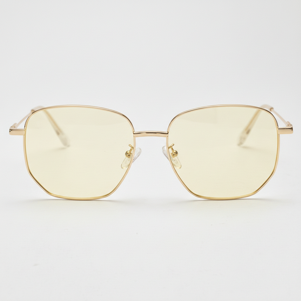 Ruth Blue Light Lens Glasses - Gold Geometric Metal Frame - Front View