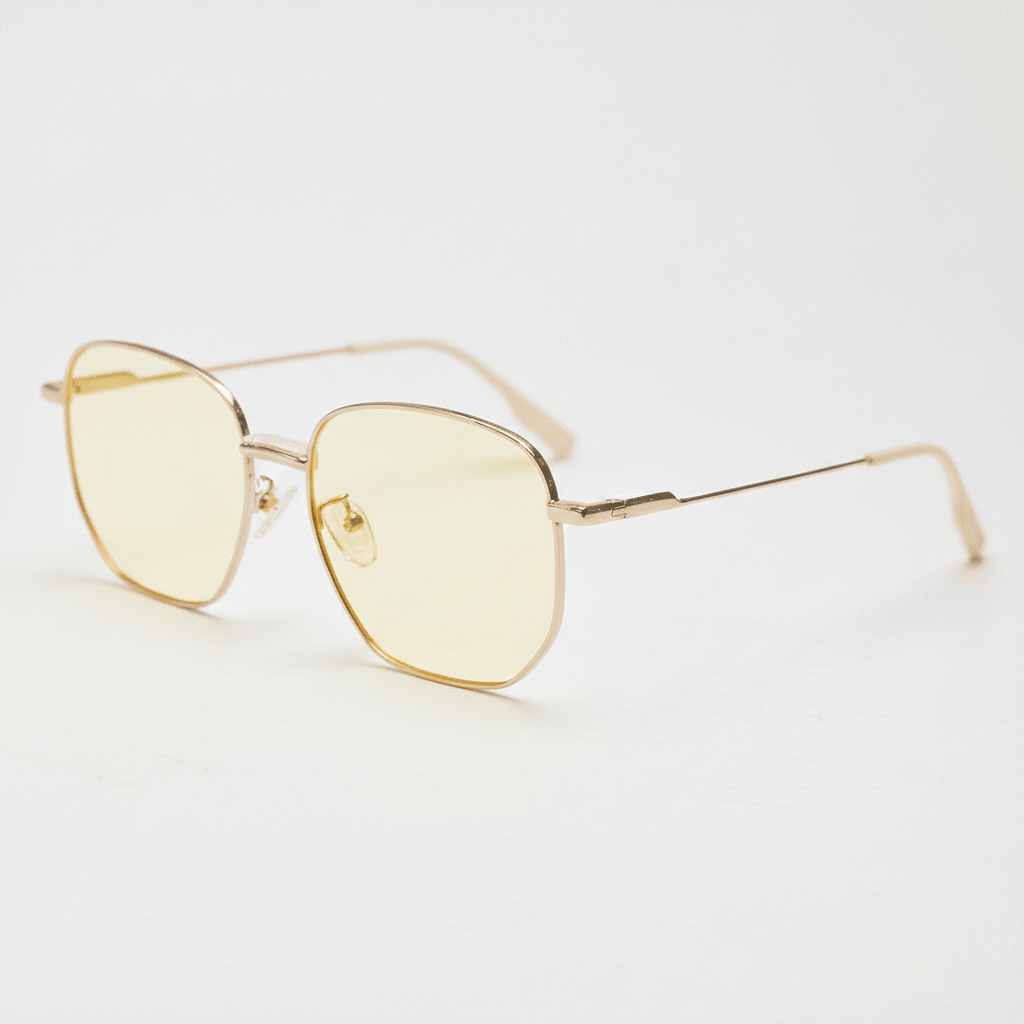 Ruth Blue Light Lens Glasses - Gold Geometric Metal Frame - Side View