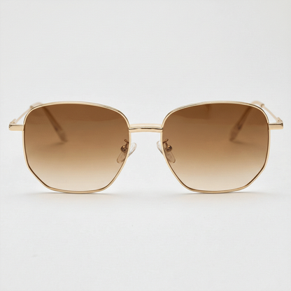 Ruth Brown Gradient Lens Sunglasses - Gold Geometric Metal Frame - Front View