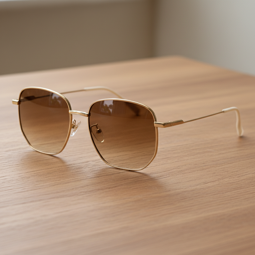 Ruth Brown Gradient Lens Sunglasses - Gold Geometric Metal Frame