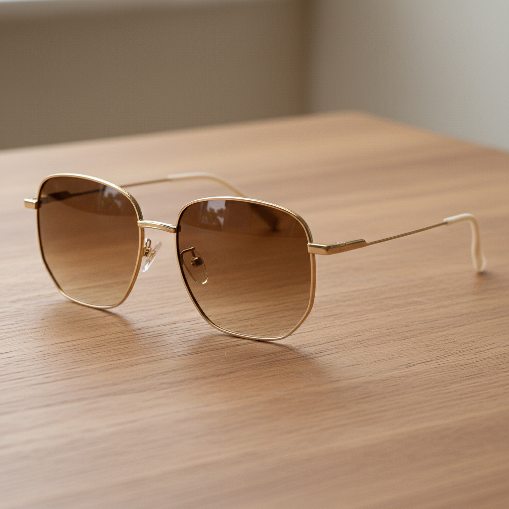 Ruth Brown Gradient Lens Sunglasses - Gold Geometric Metal Frame - Lifestyle Shot