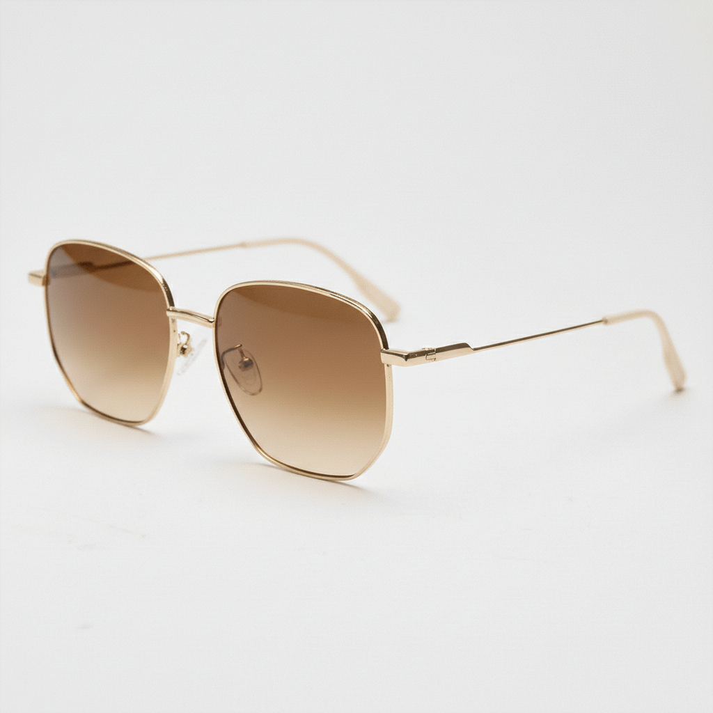 Ruth Brown Gradient Lens Sunglasses - Gold Geometric Metal Frame - Side View