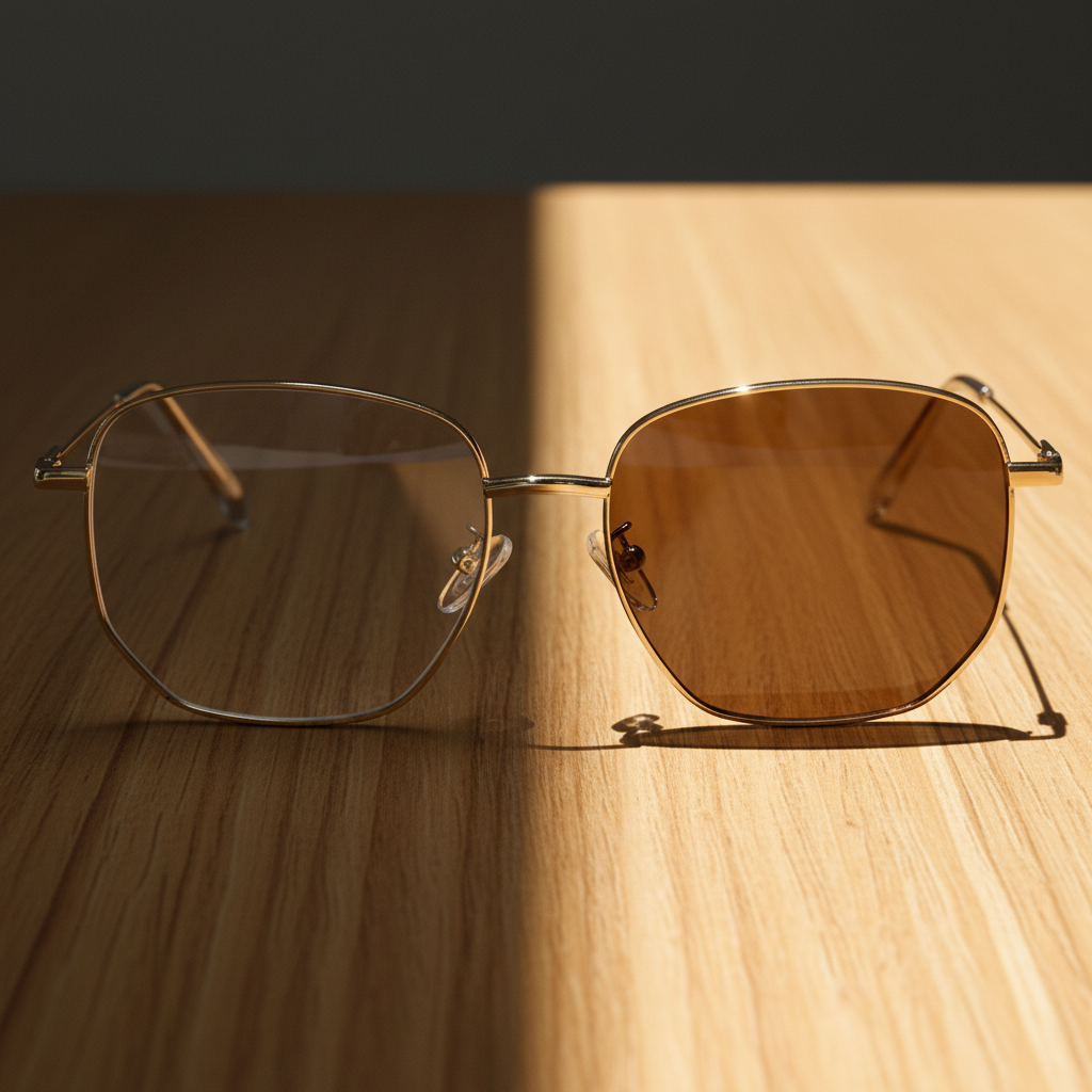 Ruth Brown Photochromic Lens Glasses - Gold Geometric Metal Frame - Lifestyle Shot