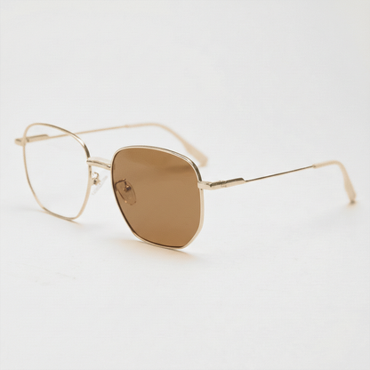 Ruth Brown Photochromic Lens Glasses - Gold Geometric Metal Frame - Side View