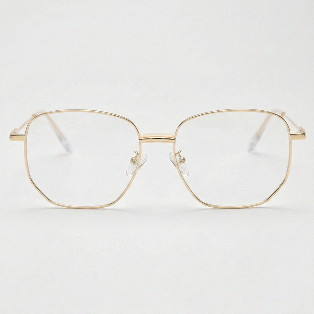 Ruth Clear Lens Glasses - Gold Geometric Metal Frame - Front View
