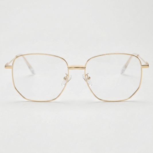 Ruth Clear Lens Glasses - Gold Geometric Metal Frame - Front View