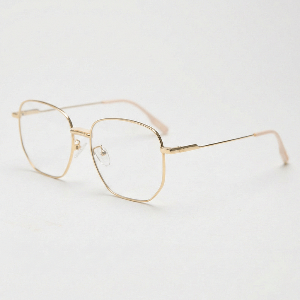 Ruth Clear Lens Glasses - Gold Geometric Metal Frame - Side View