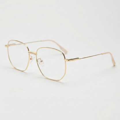 Ruth Clear Lens Glasses - Gold Geometric Metal Frame - Side View