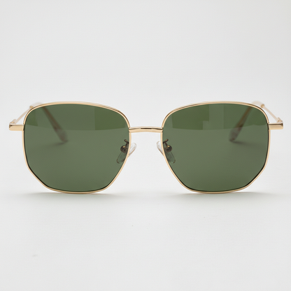 Ruth Green Tinted Lens Sunglasses - Gold Geometric Metal Frame - Front View