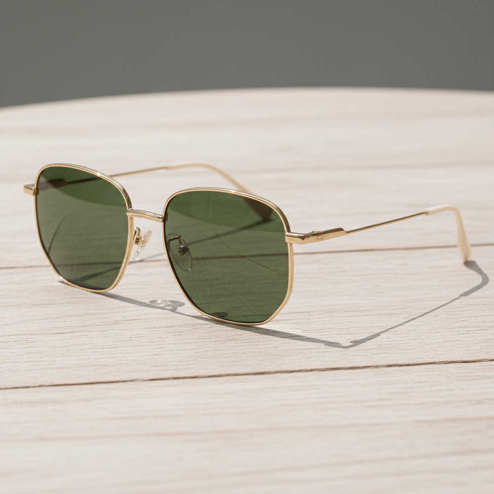 Ruth Green Tinted Lens Sunglasses - Gold Geometric Metal Frame