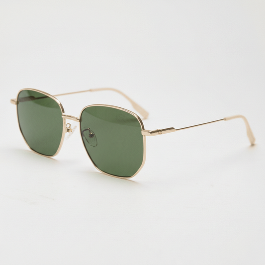 Ruth Green Tinted Lens Sunglasses - Gold Geometric Metal Frame - Side View