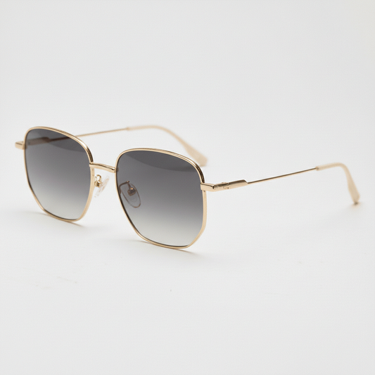 Ruth Grey Gradient Lens Sunglasses - Gold Geometric Metal Frame - Side View