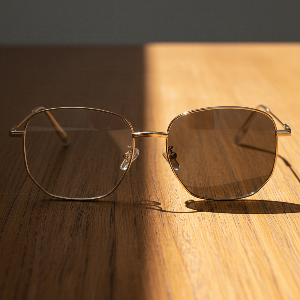 Ruth Grey Photochromic Lens Glasses - Gold Geometric Metal Frame