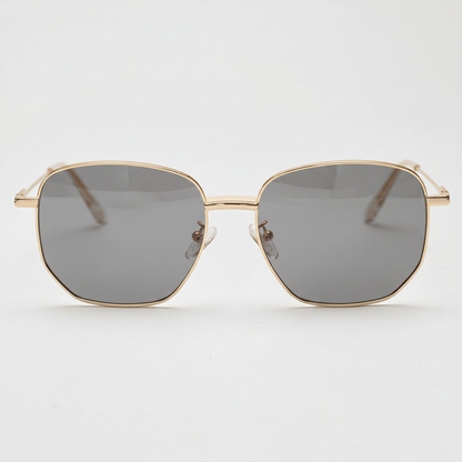 Ruth Grey Tinted Lens Sunglasses - Gold Geometric Metal Frame - Front View