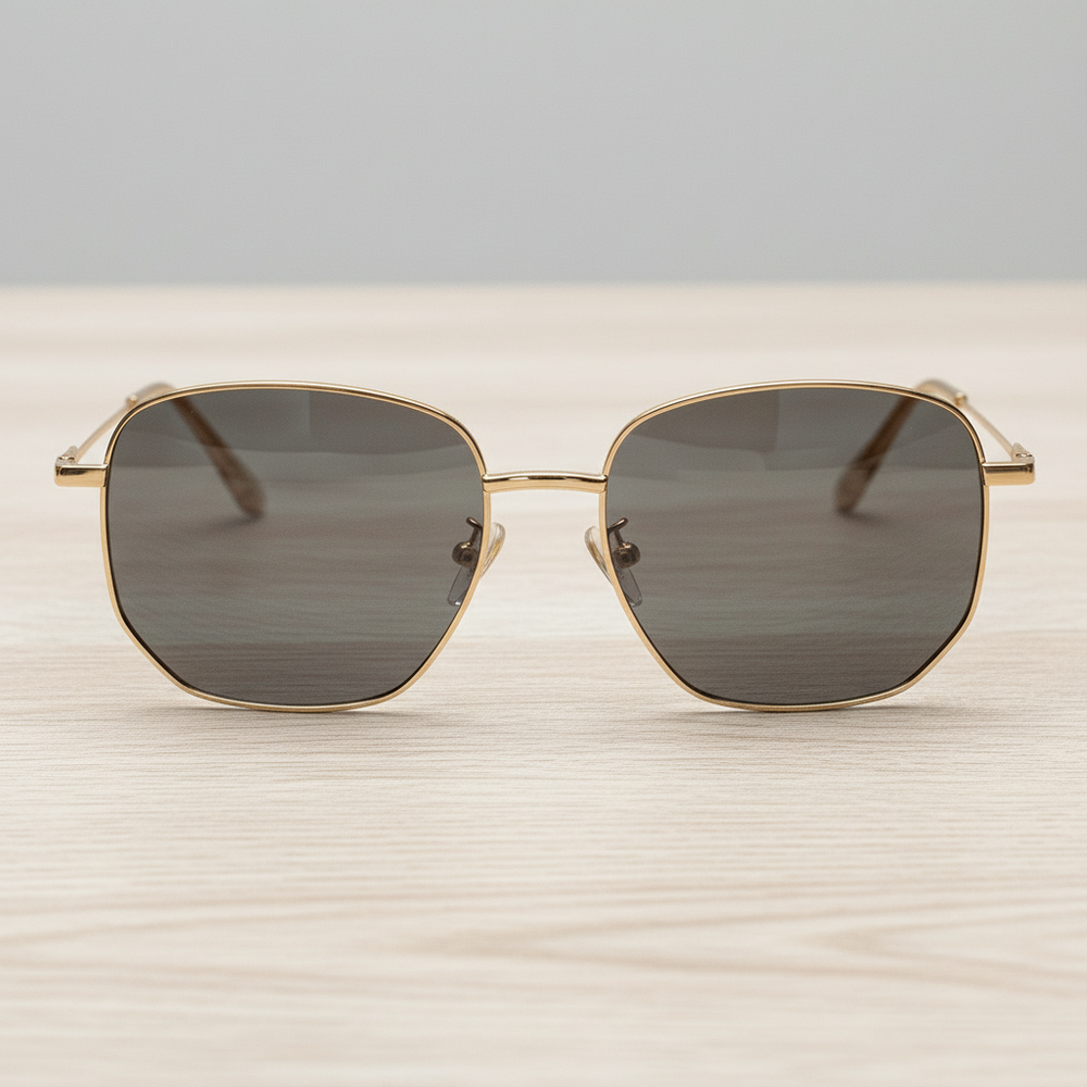 Ruth Grey Tinted Lens Sunglasses - Gold Geometric Metal Frame