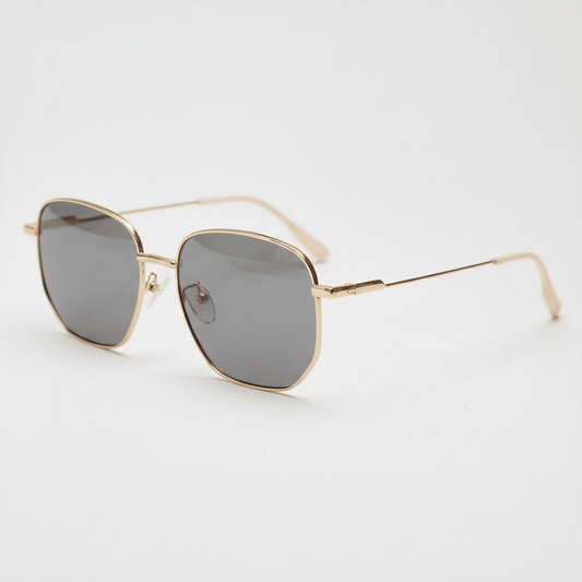 Ruth Grey Tinted Lens Sunglasses - Gold Geometric Metal Frame - Side View