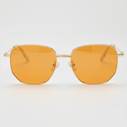 Ruth Orange Tinted Lens Sunglasses - Gold Geometric Metal Frame - Front View