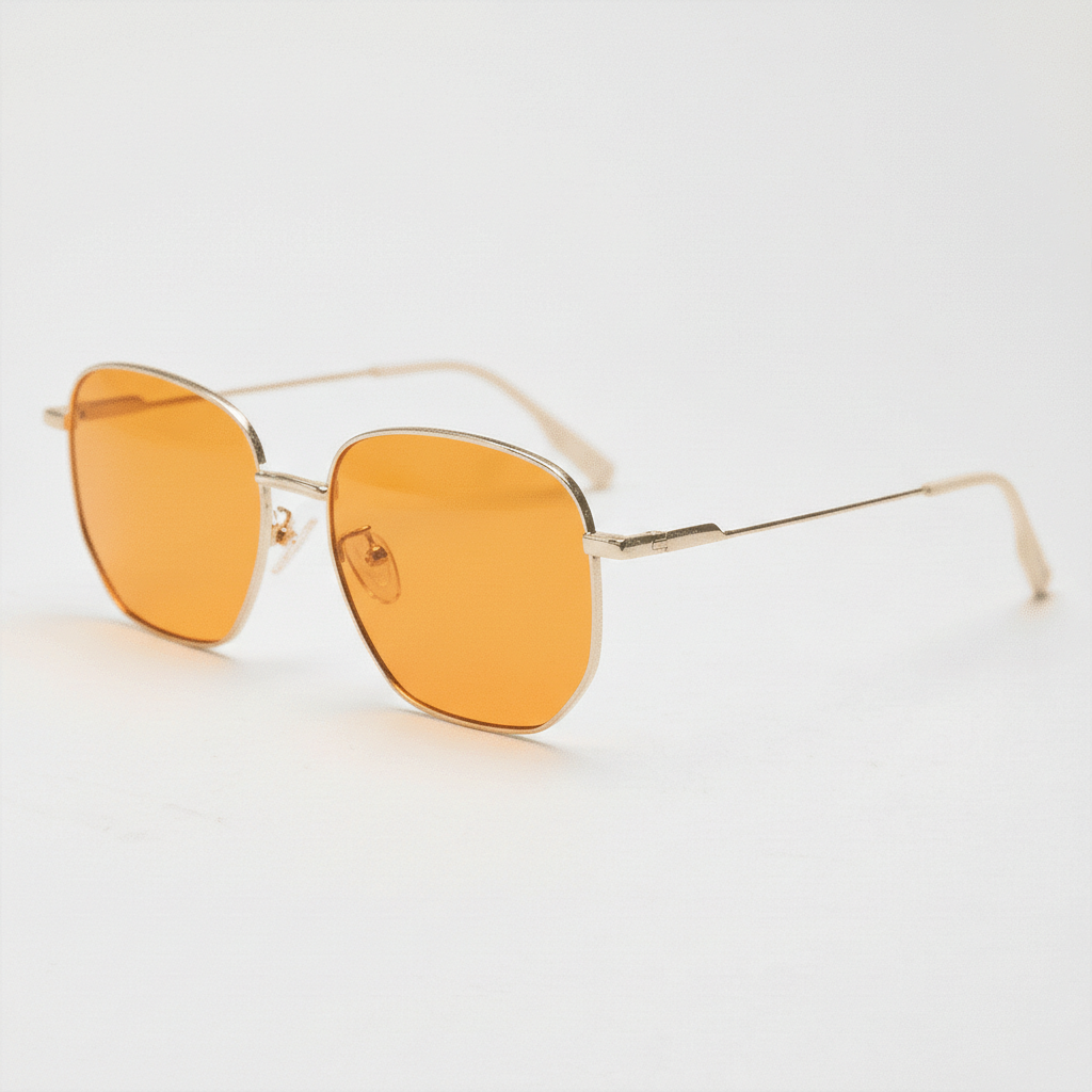 Ruth Orange Tinted Lens Sunglasses - Gold Geometric Metal Frame - Side View
