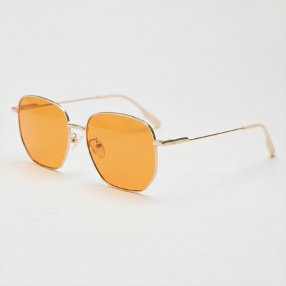 Ruth Orange Tinted Lens Sunglasses - Gold Geometric Metal Frame - Side View