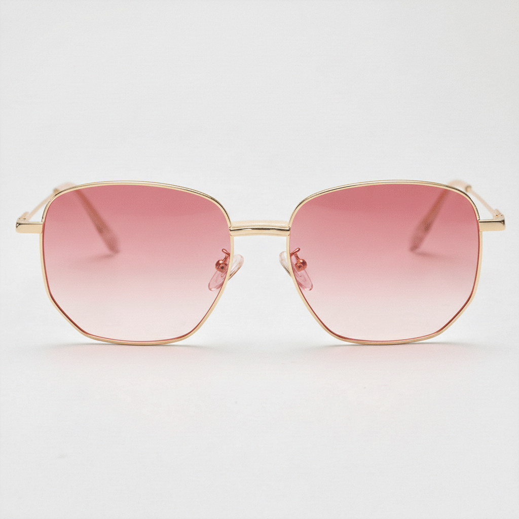 Ruth Pink Gradient Lens Sunglasses - Gold Geometric Metal Frame - Front View