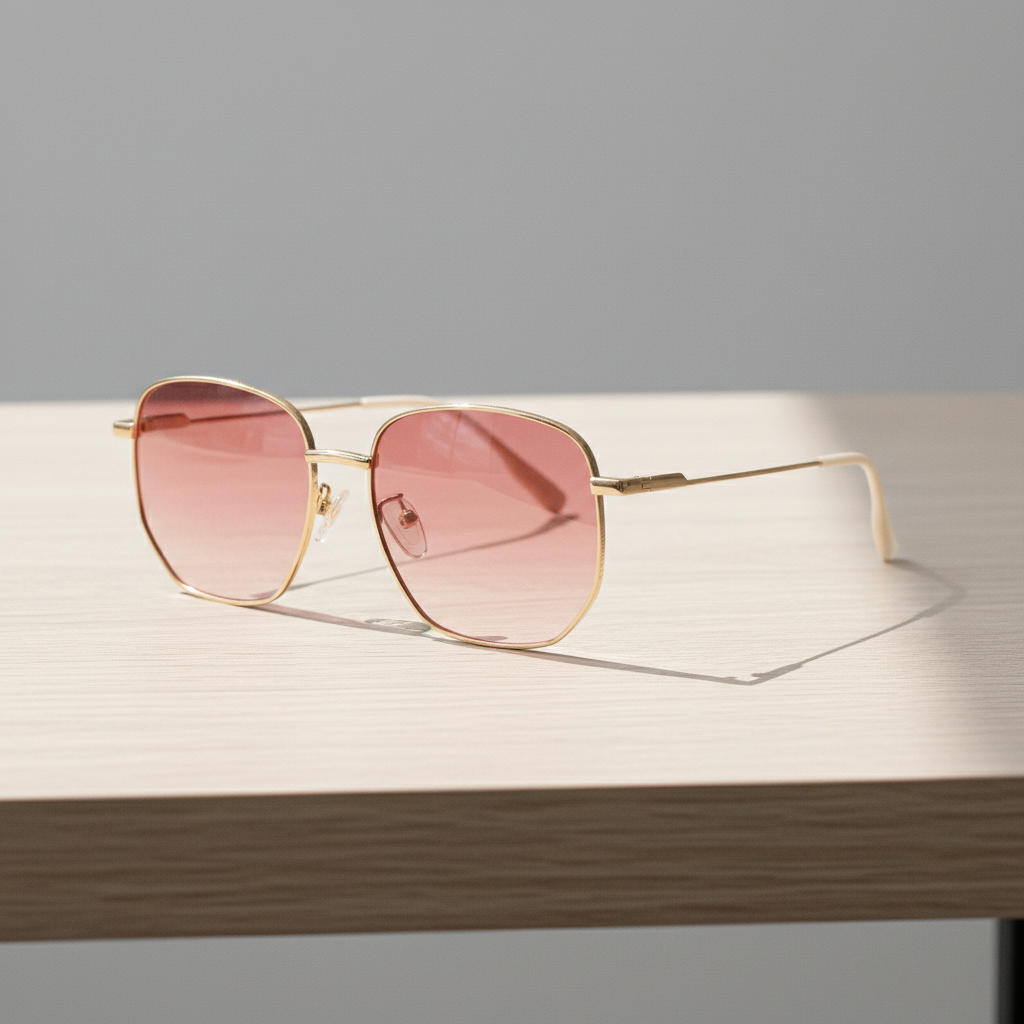 Ruth Pink Gradient Lens Sunglasses - Gold Geometric Metal Frame - Lifestyle Shot
