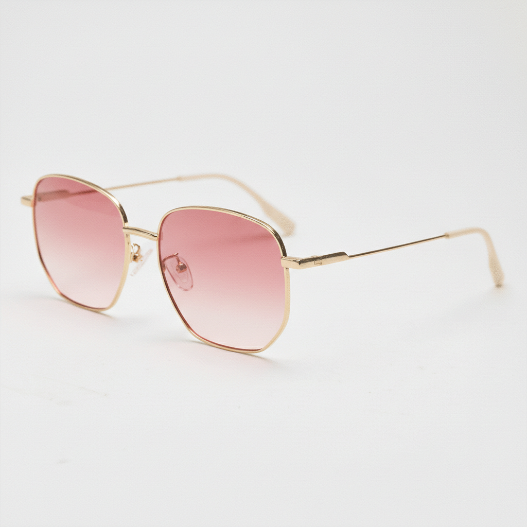 Ruth Pink Gradient Lens Sunglasses - Gold Geometric Metal Frame - Side View