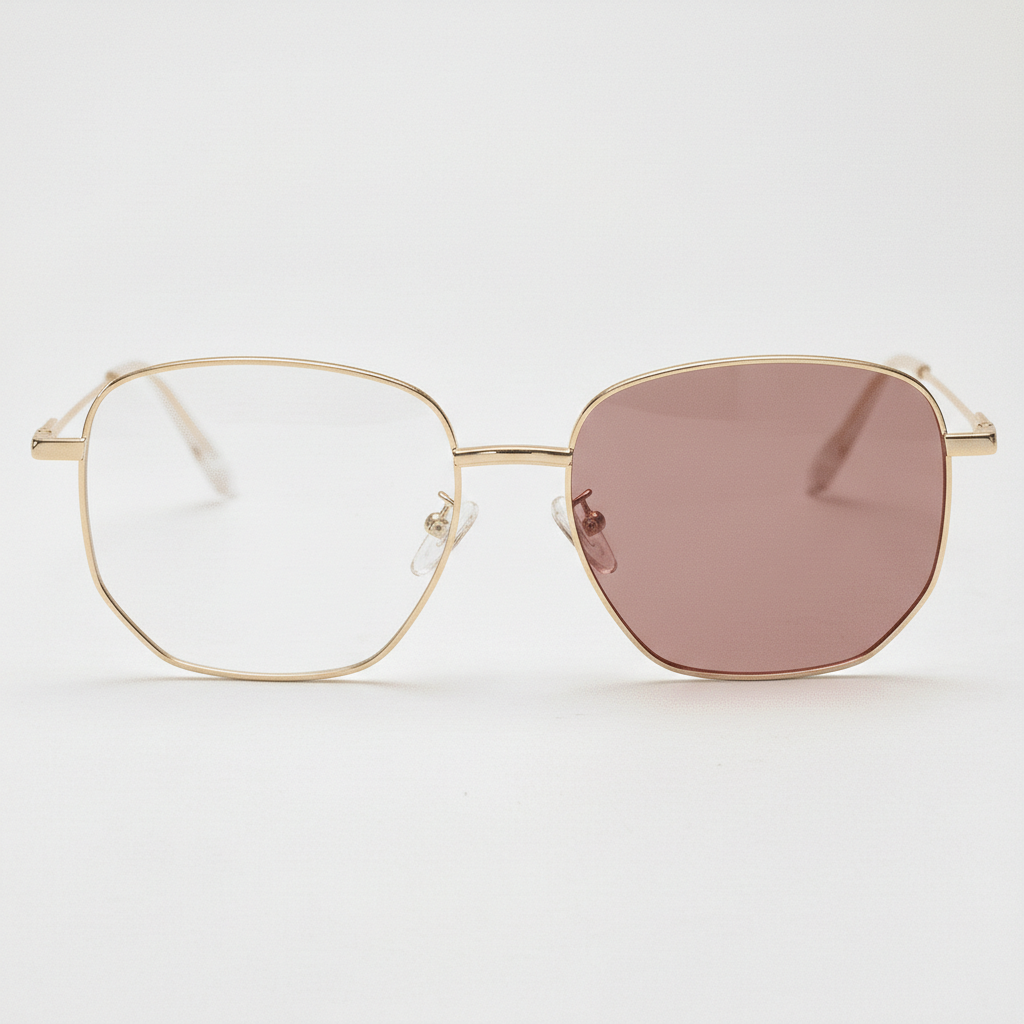 Ruth Pink Photochromic Lens Glasses - Gold Geometric Metal Frame - Front View